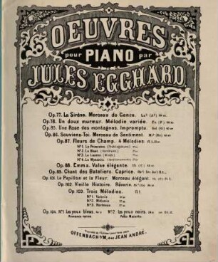 Les yeux bleus : romance variée pour piano ; op. 104 no. 1