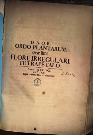 Augusti Quirini Rivini Introductio generalis in rem herbariam : ordines plantarum quae sunt flore irregulari. 3, Ordo plantarum, quae sunt flore irregulari tetrapetalo