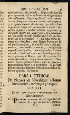 9-64, Pars I. Ethicae. De Natura & Moralitate actuum humanorum, eorúmque principiis.
