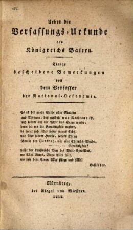 Ueber die Verfassungs-Urkunde des Königreichs Baiern : einige bescheidene Bemerkungen