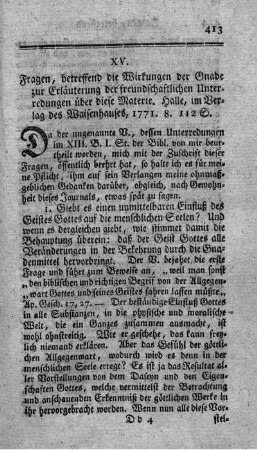 Fragen, betreffend die Wirkungen der Gnade: zur Erläuterung der freundschaftlichen Unterredungen über diese Materie.