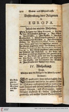 Inhalt der vierdten Abtheilung