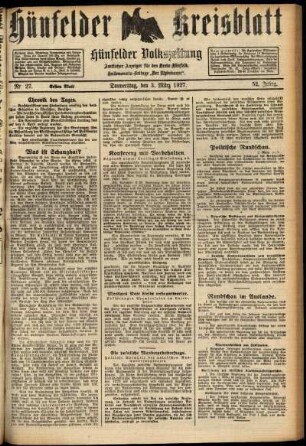 Erste Ausgabe vom Donnerstag, den 03. März 1927.