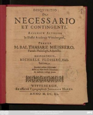 Disquisitio De Necessario Et Contingenti
