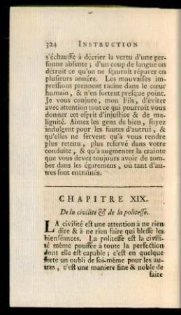 Chapitre XIX. De la civilité & de la politesse