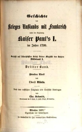 Geschichte des Krieges Rußlands mit Frankreich unter der Regierung Kaiser Paul's I. im Jahre 1799, 3. Fünfter Theil