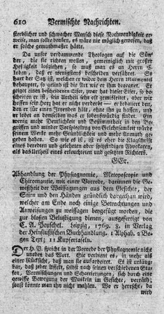 Abhandlung von der Physiognomie, Metoposkopie und Chiromantie.