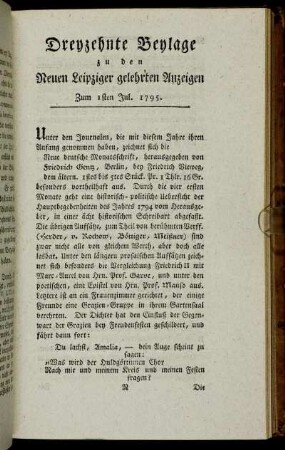 Dreyzehnte Beylage zu den Neuen Leipziger gelehrten Anzeigen. Zum 1sten Jul. 1795.
