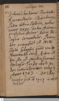 Lebenslauf von Johann Christian Bartenstein.