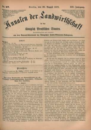 No. 67. Berlin, den 20. August 1873. XIII. Jahrgang.