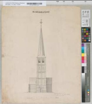 Die kath. Kirche zu Gustorf [Vorderansicht m. Turm]. Düsseldorf Nov. 71. Aufgenommen: Aug. Rincklake.