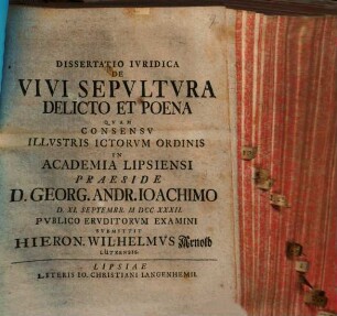 Dissertatio iuridica de vivi sepultura delicto et poena
