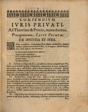 Compendii Ivris Privati, Dissertatio Prima