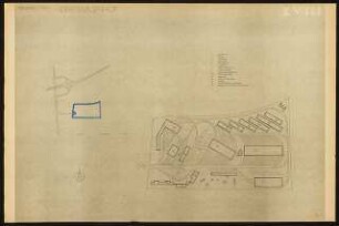 Studienarbeiten: Preisarbeit, Entwurf für Kraftwagenhof, Lageplan 1:5000, 1:1000