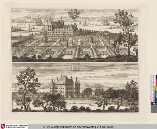 Suecia Antiqua et Hodierna; oben: Schenaes; unten: Kongsnorrby