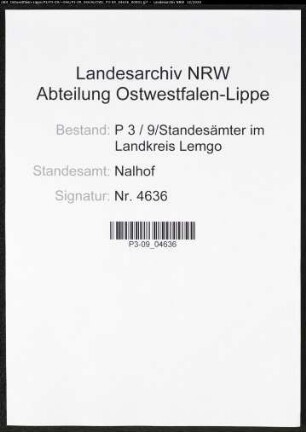 Sterberegister Standesamt Nalhof