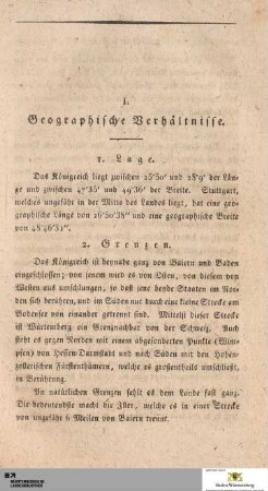 I. Geographische Verhältnisse