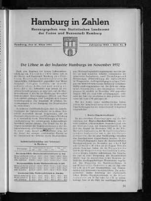 Die Löhne in der Industrie Hamburgs im November 1952