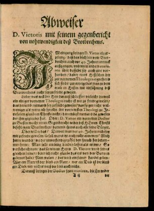 Abweiser D. Vietoris mit seinem gegenbericht von nohtwendigkeit deß Brotbrechens.