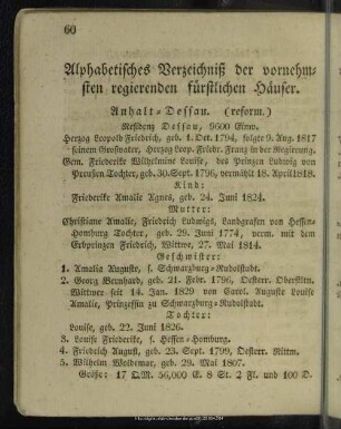 Alphabetisches Verzeichniß der vornehmsten regierenden fürstlichen Häuser