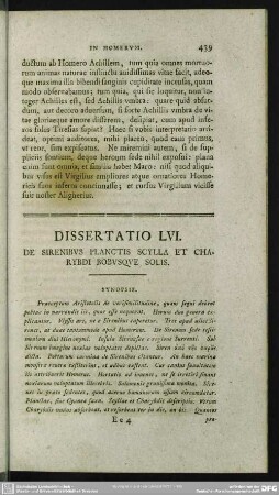 Dissertatio LVI. De Sirenibus Planctis Scylla Et Charybdi Bobusque Solis