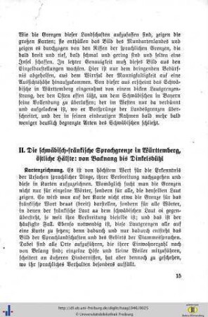 II. Die schwäbisch-fränkische Sprachgrenze in Württemberg, östliche Hälfte: von Backnang bis Dinkelsbühl.