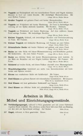 Arbeiten in Holz, Möbel und Einrichtungsgegenstände (Nr. 206-256b)
