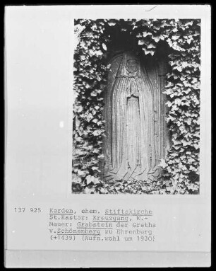 Grabstein der Frau Gretha von Schönenberg zu Ehrenburg (1439), Gattin des Cuno von Pirmont