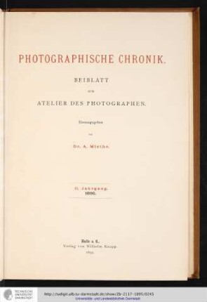 Titelseite Beiblatt Das Atelier des Photographen