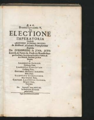 Dissertationes V. De Electione Imperatoria