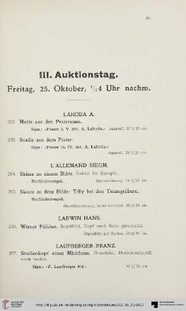 III. Auktionstag: Freitag, 25. Oktober (Nr. 262-401)