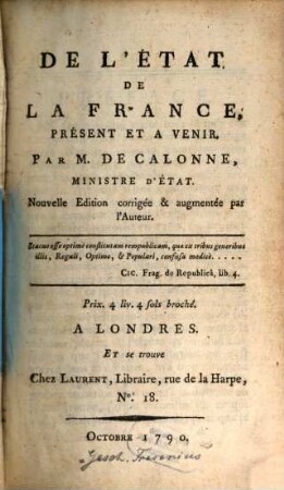 De l'État de la France présent et à venir