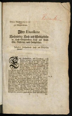 1r-3v, Ihro Excellenz Hochwürdig-Hoch- und Wohlgeborne, Hoch-Edelgebohrne, Hoch- und Wohl-Edle, Gestrenge, auch Hochgelehrte, Insbesonders Hochgeehrtest- Hoch- und Vielgeehrte Herren!