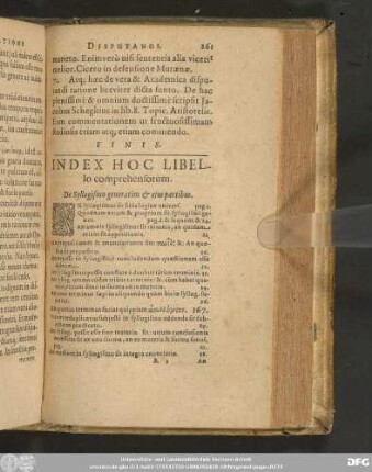 Index Hoc Libello comprehensorum. De Syllogismo generatim & eius partibus.