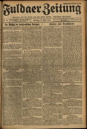 Erste Ausgabe vom Sonntag, den 25. April 1926.