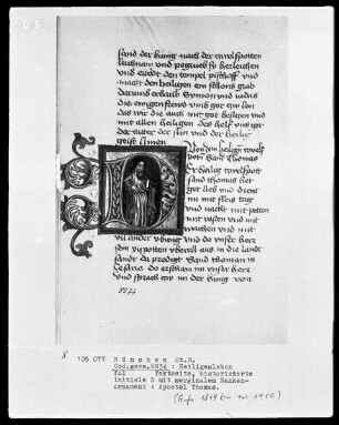 Heiligenleben — Initiale D (er heilig) mit Apostel Thomas