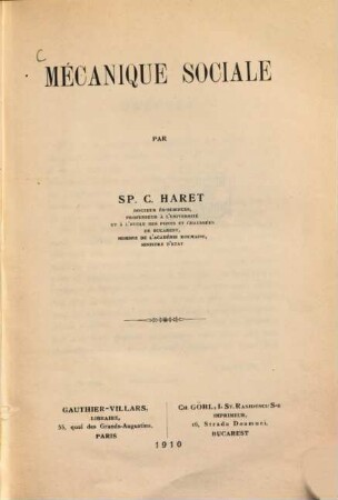 Mécanique sociale par Sp. C. Haret