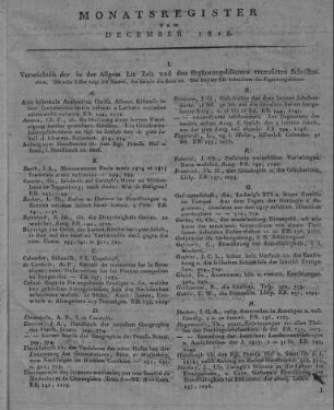 Monatsregister vom December 1818