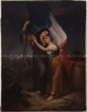 Die Allegorie von Elsass-Lothringen klammert sich an die französische Länderallegorie "Marianne"