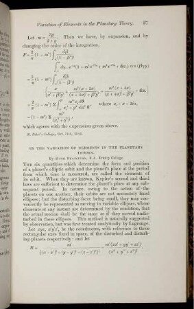 On the variation of elements in the planetary theory.