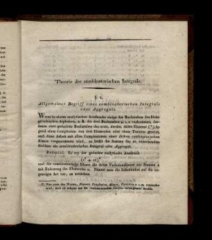 Theorie der combinatorischen Integrale.