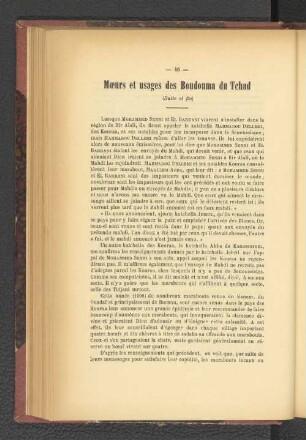 Moeurs et usages des Boudouma du Tchad. (Suite et fin).