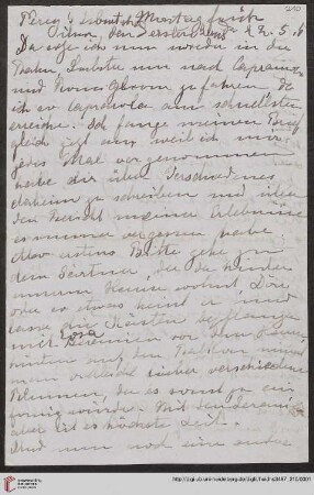 Brief von Marie Luise Gothein an Eberhard Gothein