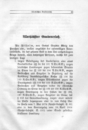 Allerhöchster Gnadenerlaß.