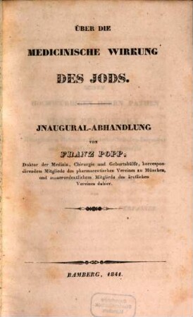Über die medicinische Wirkung des Jods