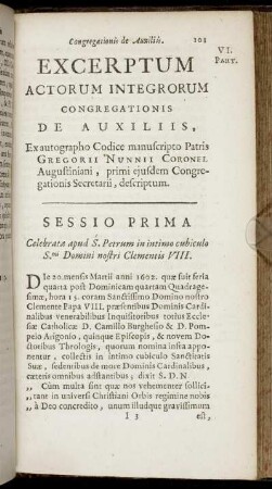 Excerptum Actorum Integrorum Congregationis De Auxiliis [...]