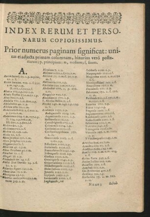 Index Rerum Et Personarum Copiossisimus.