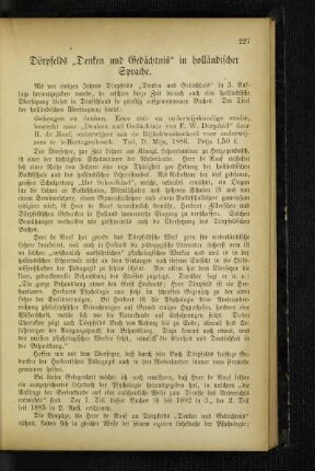 Dörpfelds "Denken und Gedächtnis" in holländischer Sprache
