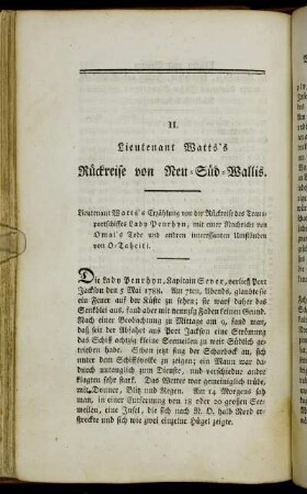 II. Lieutenant Watt's Rückreise von Neu-Süd-Wallis.