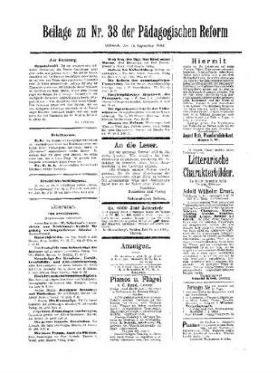 Anzeigen : Beilage zu Nr. 38 der Pädagogischen Reform